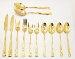 Stanley Roberts Golden Bouquet Gold Flatware Service for Two 12 Piece Set Vtg